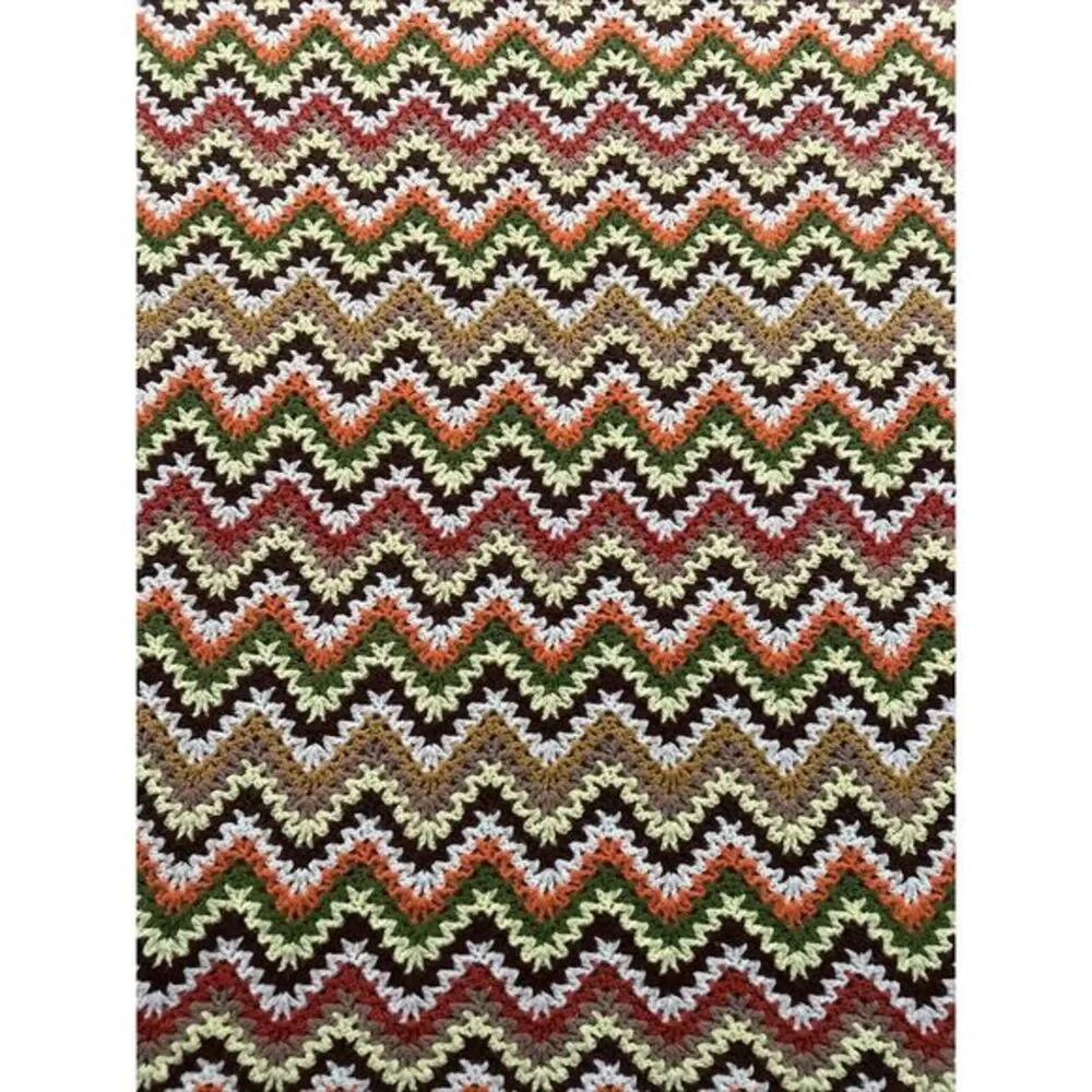 Vintage Crochet‎ Chevron Zig Zag Pattern Throw Blanket Afghan 69
